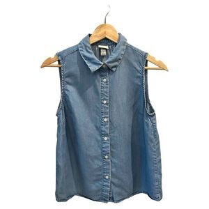 Sleeveless Blue Denim Button-Up Top